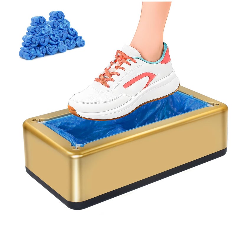 Blemoacha Shoe Covers Dispenser with 200pcs Disposable Shoe Covers Non Slip, Automatic Shoe Cover Machine,Fits Size Up to 11 US Men, for Home, Office, Factory, Supermarket, Gold - Image 1